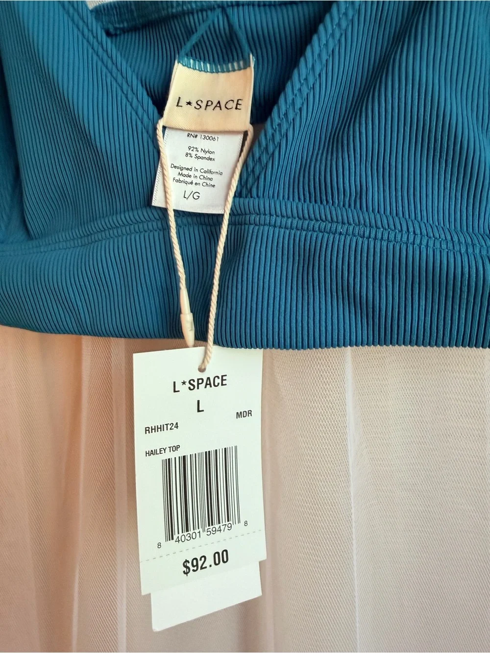 l*space Ribbed Bikini Top in Teal Blue NWT Sz large